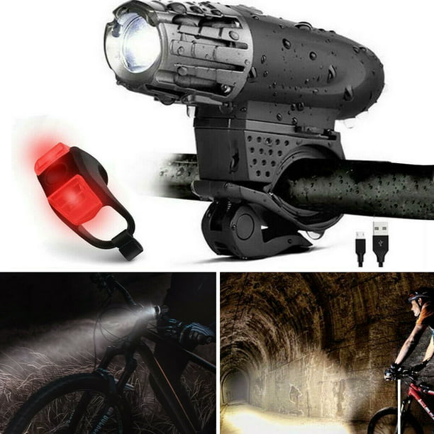 Rechargeable Cycling Light Bike Bicycle Waterproof LED Front Rear Lamp Set US 